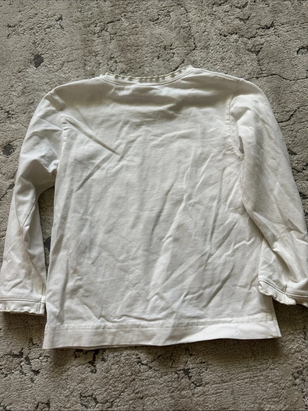 White Long-Sleeve Kids Top with Blue Flower‎ Accent